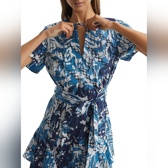 Blue Abstract Print Women's Dress - Picture 2 of 15